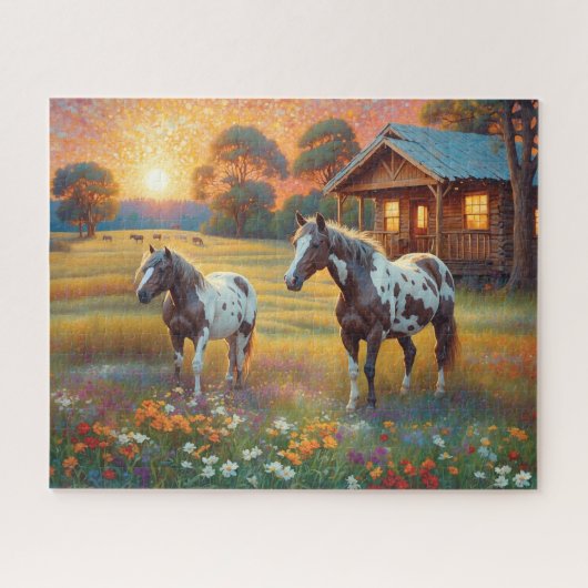 Paard op Boerderij Wilde Bloemenwei Legpuzzel (Horizontaal)