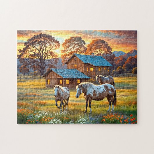 Paard op Boerderij Wilde Bloemenwei Legpuzzel (Horizontaal)