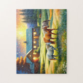 Paard op boerderij wilde bloemenweide legpuzzel (Verticaal)