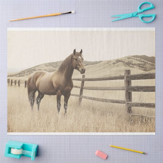 Paard op de Range  Sepia Decoupage Tissuepapier (Craft)