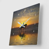 Paard op de strand met Rider op Sunset Beauful Vierkante Klok (Hoek)