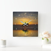 Paard op de strand met Rider op Sunset Beauful Vierkante Klok (Huis)