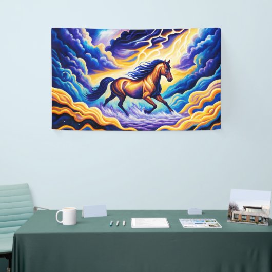 Paard op de wolken spandoek (Beurs)