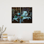 Paard op draaimolen met horizontale korrel poster (Keuken)