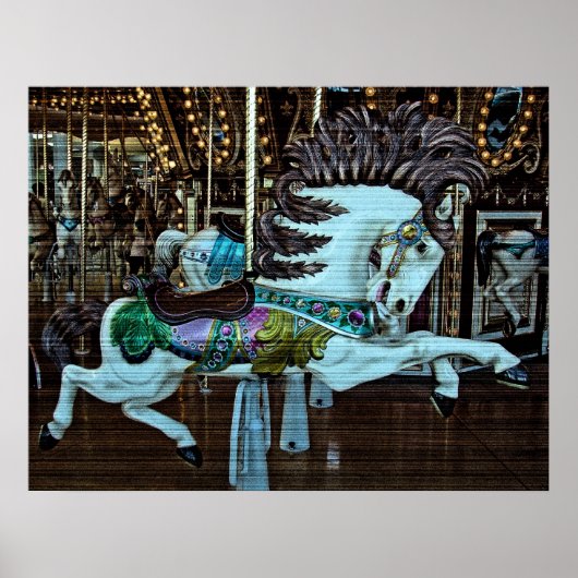 Paard op draaimolen met horizontale korrel poster (Voorkant)