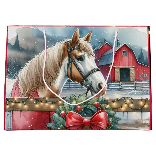 Paard op een Boerderij Kerst Groot Cadeauzakje (Voorkant)