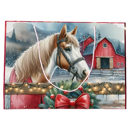 Paard op een Boerderij Kerst Groot Cadeauzakje (Achterkant)