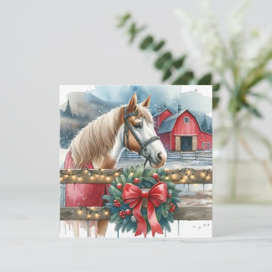 Paard op een Boerderij Kerst Kaart (Staand voorkant)