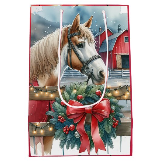Paard op een Boerderij Kerst Medium Cadeauzakje (Achterkant)