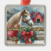 Paard op een Boerderij Kerst Metalen Ornament (Voorkant)