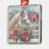 Paard op een Boerderij Kerst Metalen Ornament (Links)
