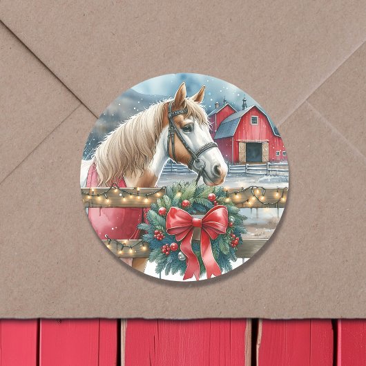 Paard op een Boerderij Kerst Ronde Sticker