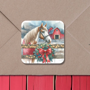 Paard op een Boerderij Kerst Vierkante Sticker