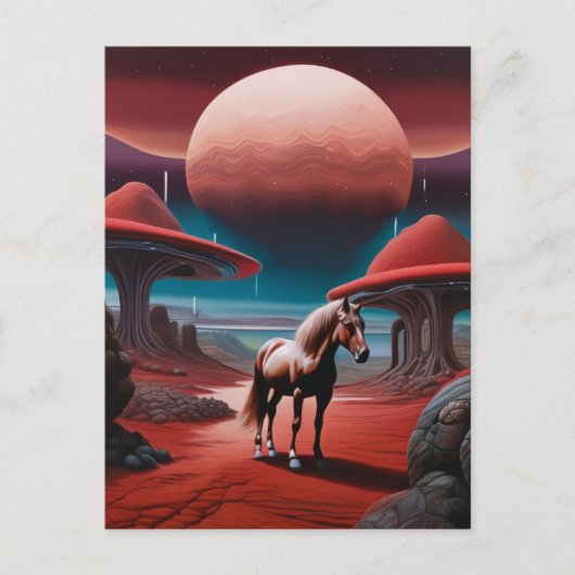 Paard op een planeet in de ruimte briefkaart (Voorkant)