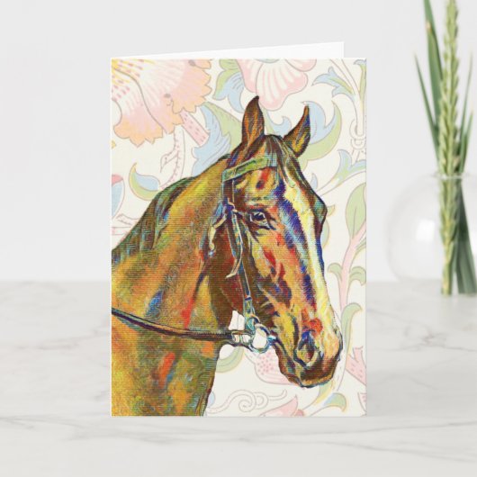 paard op Floral Pattern Art Note Kaart 3 (Voorkant)