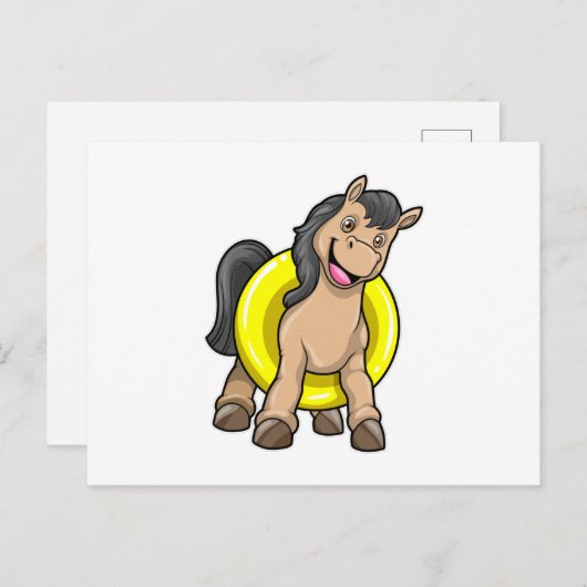 Paard op het strand met zwemband briefkaart (Voorkant / Achterkant)