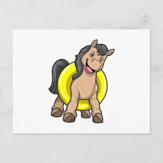 Paard op het strand met zwemband briefkaart (Voorkant)