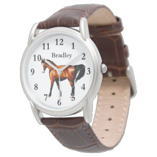 Paard op Mannen Klassieke lederen riem Horloge