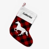 Paard op Red Buffalo Plaid Custom Kleine Kerstsok (Voorkant (Hangend))