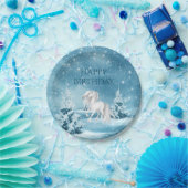 Paard op Snowy Night Winter Happy Birthday Papieren Bordje (Feest)