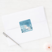  Paard op Snowy Winter Night Happy Birthday Vierkante Sticker (Envelop)