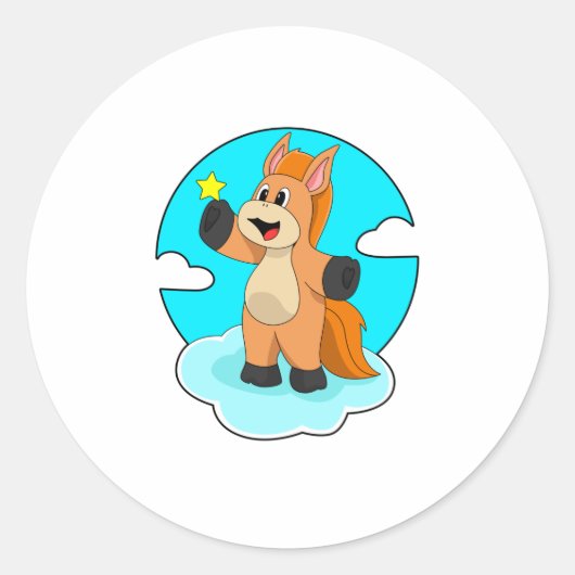 Paard op wolken ronde sticker (Voorkant)