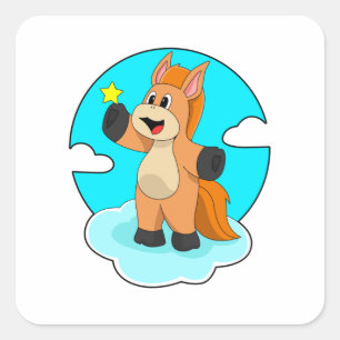 Paard op wolken vierkante sticker