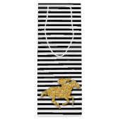Paard op zwart-wit gestreept wijn cadeautas (Achterkant)