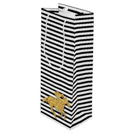 Paard op zwarte en witte strepen wijn cadeautas