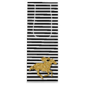 Paard op zwarte en witte strepen wijn cadeautas (Voorkant)