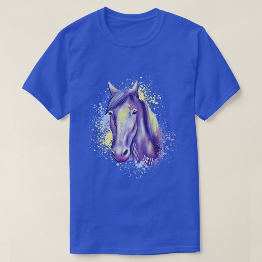Paard Paarse en Geel Kleurrijke Waterverf Painti T-shirt (Design voorkant)