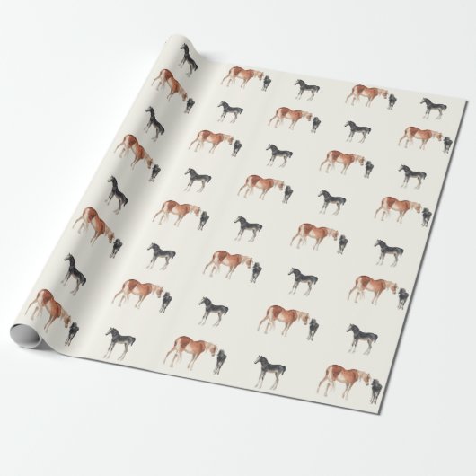 Paard Patroon Ruitersport Merrie Veulen Aquarel Cadeaupapier (Uitgerold)