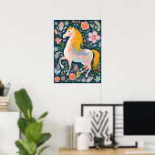 Paard pony Bloemen Magisch kind Kamer poster (Thuiskantoor)