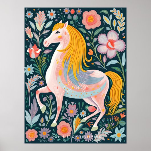 Paard pony Bloemen Magisch kind Kamer poster (Voorkant)