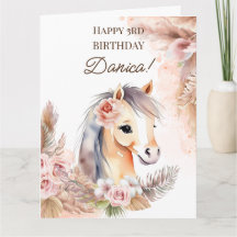 Paard pony met pastel boho bloemen Verjaardag