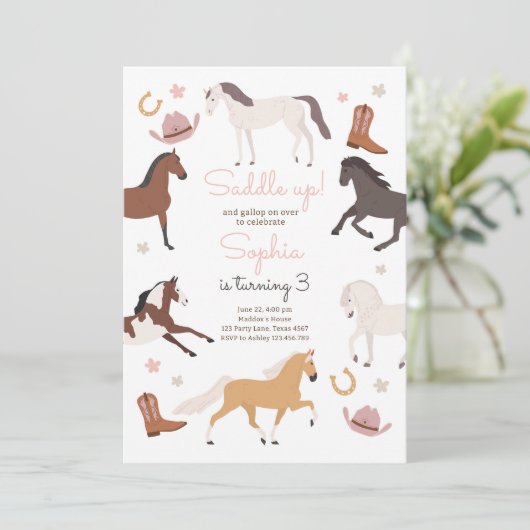 Paard Pony Saddle Up Cowgirl Meisje Verjaardag Kaart (Staand voorkant)