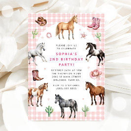 Paard Pony Zadel Op Cowgirl Meisje Verjaardag Kaart