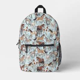 Paard Print Mooie Aqua Bloem Meisjes Bedrukte Rugzak