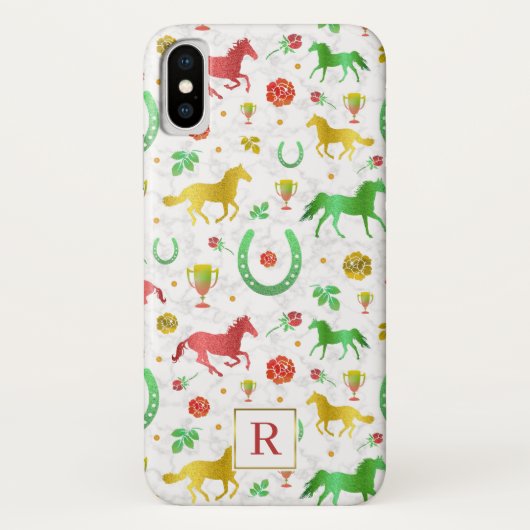 Paard Racing Derby Dag Kleurrijk Patroon + Monogra Case-Mate iPhone Case (Achterkant)