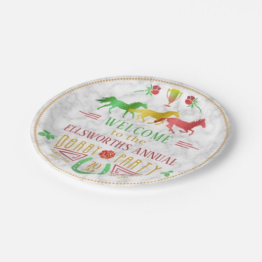 Paard Racing Derby Day Party Kleurrijk Marmer Papieren Bordje (Gekanteld)