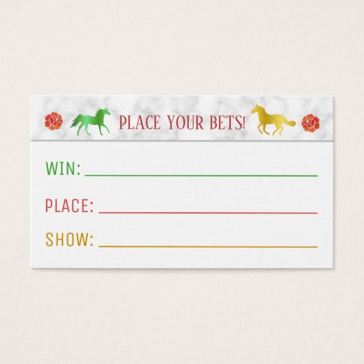 Paard Racing Derby Wager Party Games Wedden Slip Visitekaartje (Voorkant)