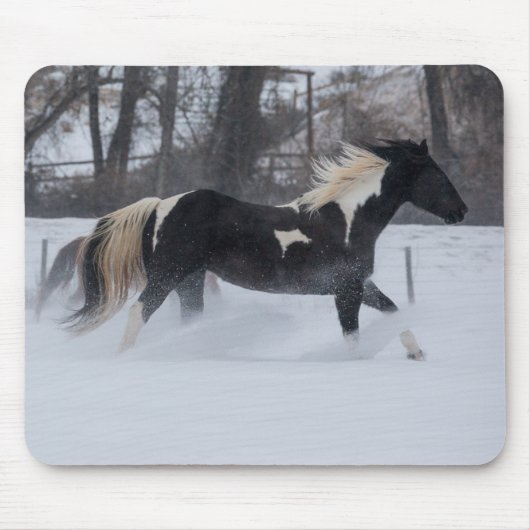 Paard rent door de sneeuw muismat (Voorkant)