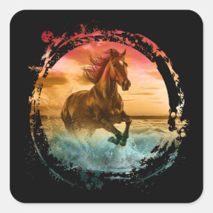 PAARD RENT LANGS KUSTLANDSCHAP VIERKANTE STICKER