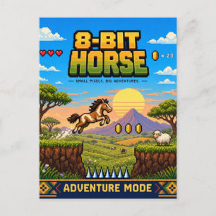 Paard, Retro 8-Bit Pixel Art Briefkaart