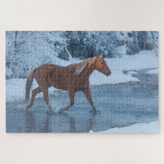 Paard rijden in de winter op Hideout Ranc Legpuzzel (Horizontaal)