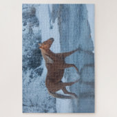 Paard rijden in de winter op Hideout Ranc Legpuzzel (Verticaal)