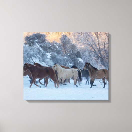 Paard rijden in de winter op Hideout Ranch Canvas Afdruk (Voorkant)