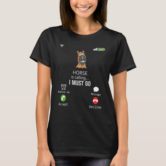 Paard Roept Ik Moet Gaan Dier Sarcastisch T-shirt (Voorkant)