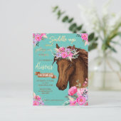 Paard Roze Bloem Verjaardag Briefkaart (Staand voorkant)