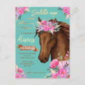 Paard Roze Bloem Verjaardag Briefkaart (Voorkant)